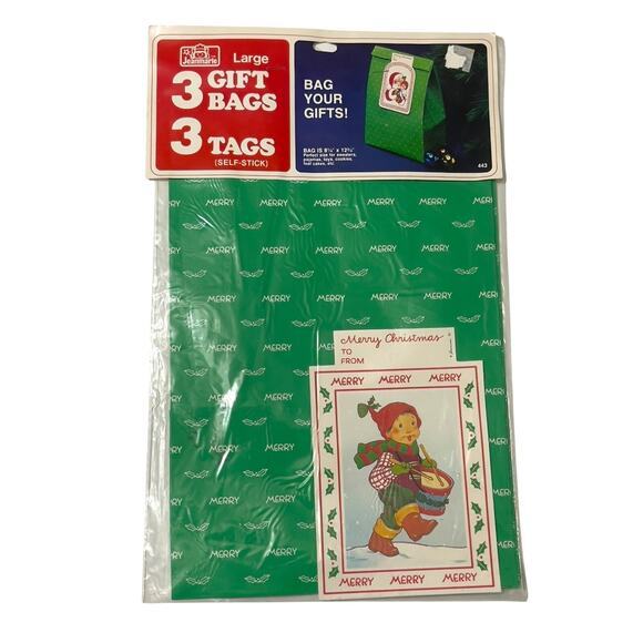 Vintage 1990 Christmas Gift Bags 3 Jeanmarie Large Self Stick Tags New Old Stock - Picture 1 of 5